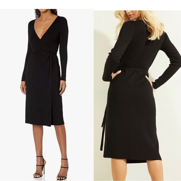 GUESS Women's Long Sleeve Everly Wrap Sweater Dress - Picture 1 of 9